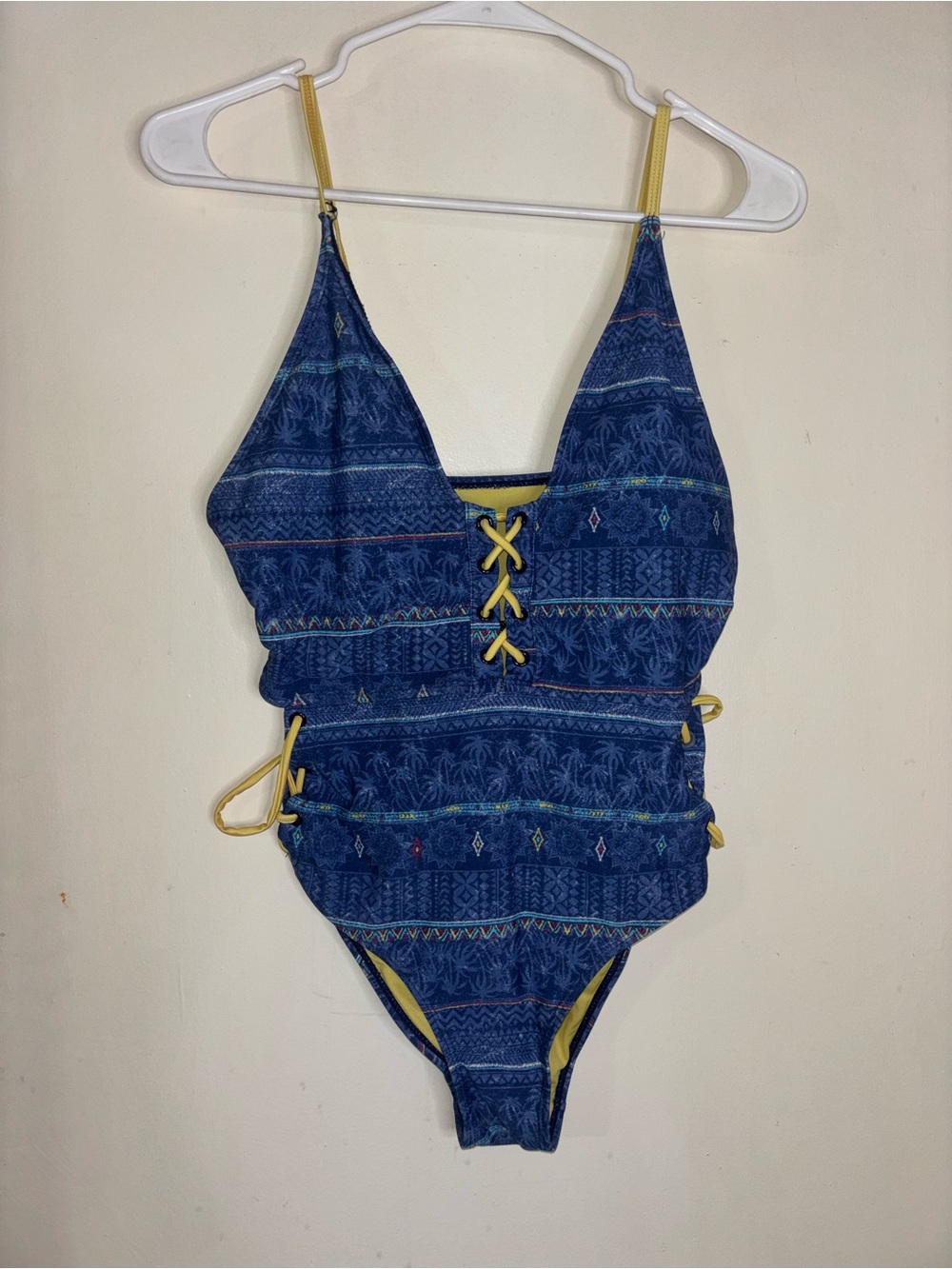 YMI Blue Patterned One-Piece Swimsuit with Yellow Accents
